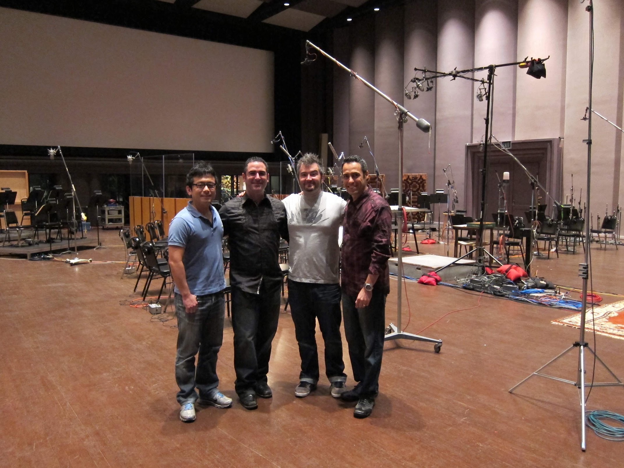 Wataru Hokoyama, Paul Lipson, Kristofor Mellroth and Tom Salta on the Skywalker Sound scoring stage